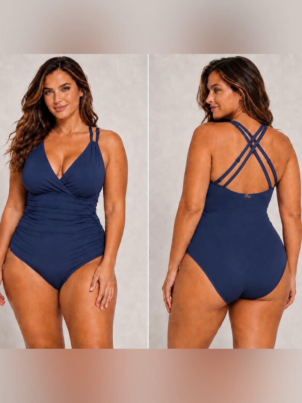 Jantzen Size 12 Blue One Piece Swimsuit Strappy Back Tummy Control $89 NWT